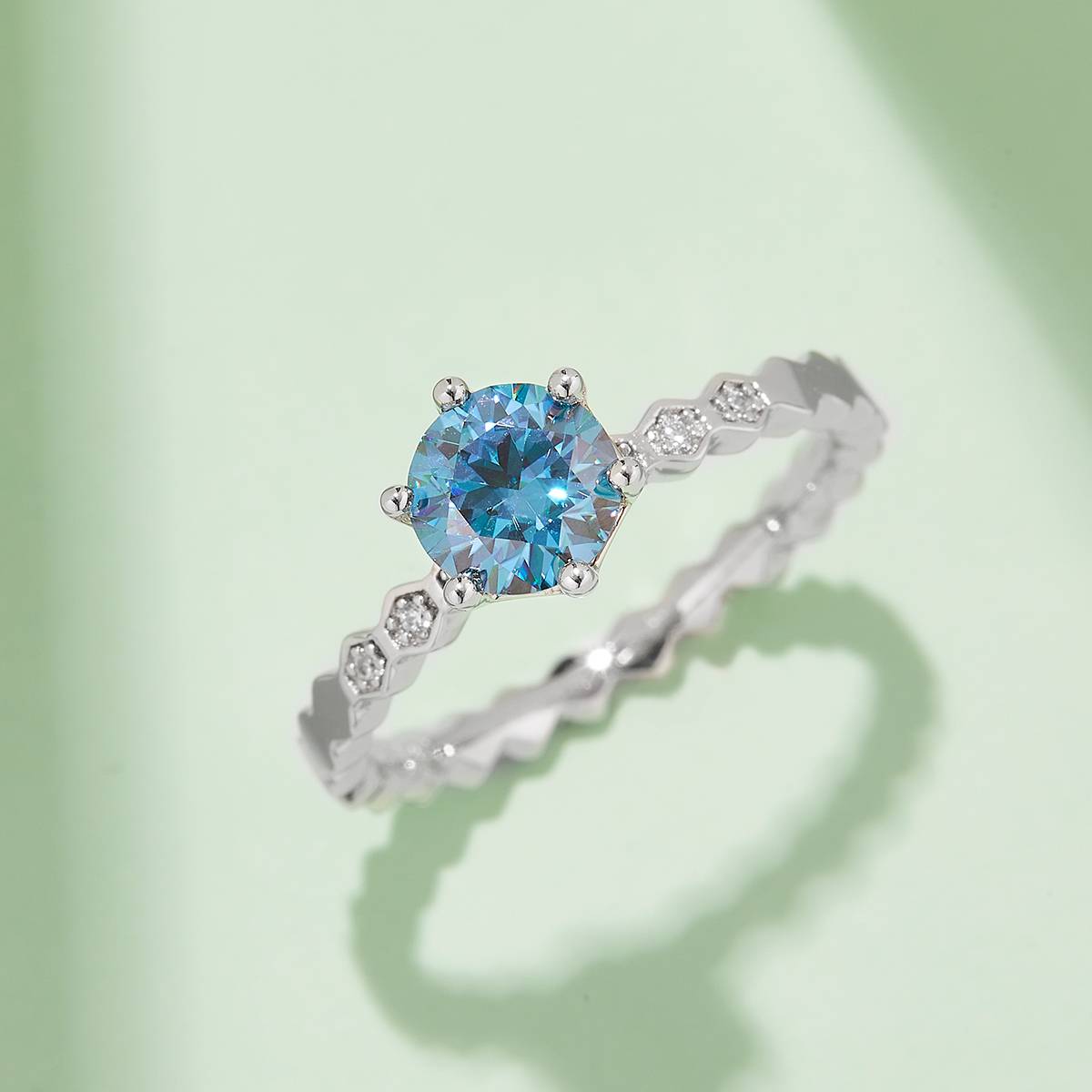 Straight arm micro inlaid Shangmei Honeycomb S925 silver plated platinum Moissanite women's ring 1 carat D-grade